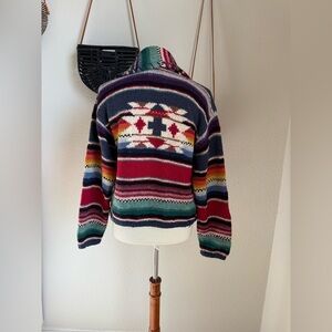 Vintage 90s Casual Corner Shetland Wool Western Colorful Cardigan Sweater,Medium